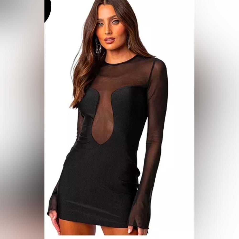 Edikted Black Mesh Sheer Bodycon Mini Dress